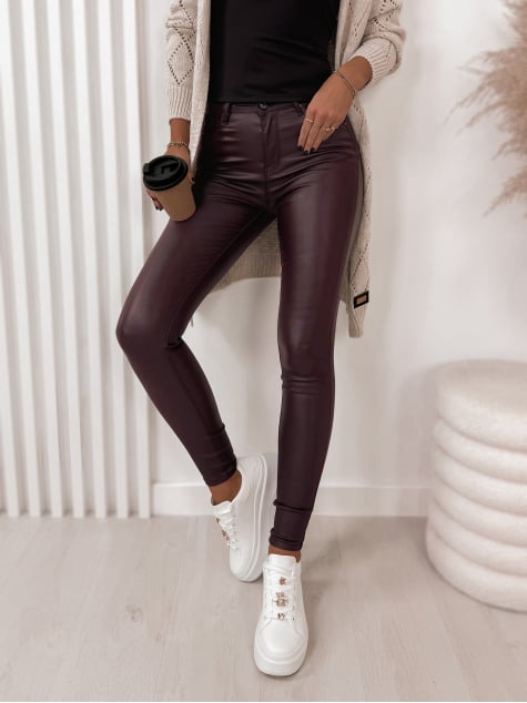 SPODNIE SKÓRKOWE GŁADKIE Z WYSOKIM STANEM BORDOWE