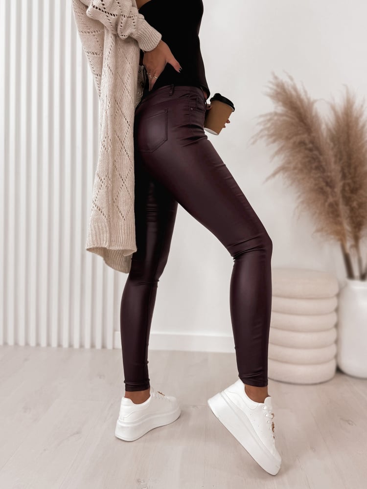 SPODNIE SKÓRKOWE GŁADKIE Z WYSOKIM STANEM BORDOWE