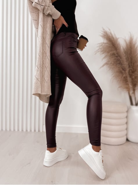 SPODNIE SKÓRKOWE GŁADKIE Z WYSOKIM STANEM BORDOWE