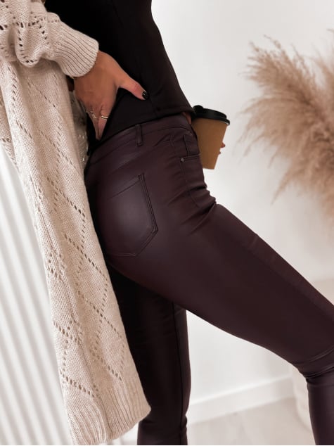 SPODNIE SKÓRKOWE GŁADKIE Z WYSOKIM STANEM BORDOWE